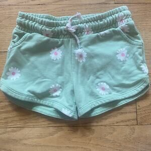 Cat & Jack Girls Green Floral Fleece Shorts Pull-On Elastic Waist (SZ XS 4/5)